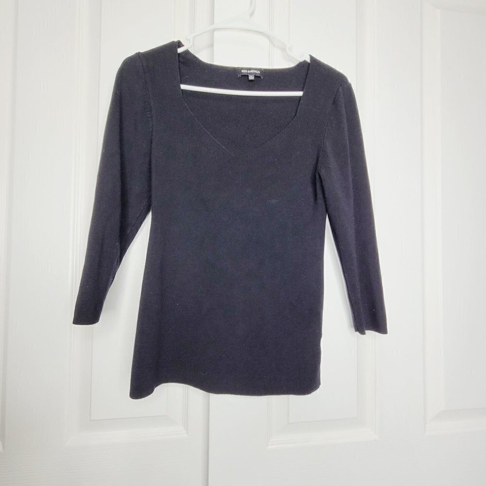 525 America Long Sleeve Sweater Black Womens Small V Neck Stretchy